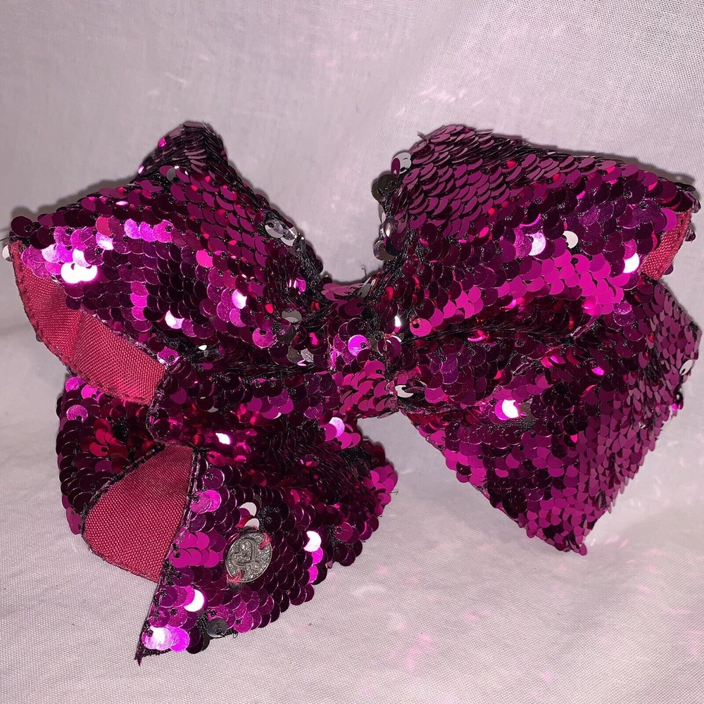 Jojo Siwa Large 7” Hairbow Raspberry￼ Silver Sequin Bow